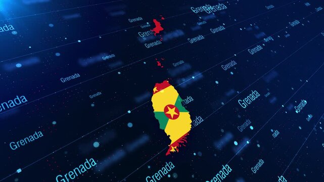 Grenada Country Map Displaying On A Modern Dark Background. Map Of Grenada