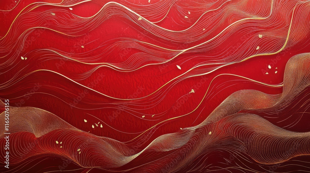 Fototapete artistic abstract red envelope with flowing lines and intricate gold details, merging tradition with