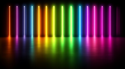 Vibrant Rainbow Neon Lights Illuminate Dark Room