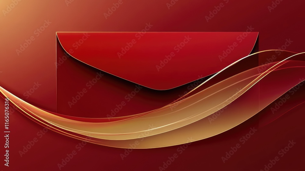 Fototapete artistic abstract red envelope with smooth gradients of red and gold, evoking elegance and celebrati