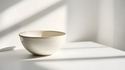 Fototapeta premium White Bowl in Sunlight on White Table