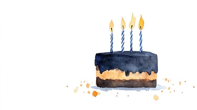 Watercolor Birthday Cake with 3 Candles on White Background - Celebration Dessert for Special Occasions