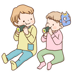 恵方巻を食べる子供たち