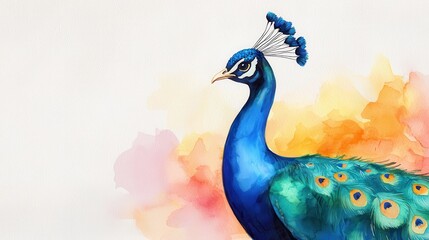 Chinese Watercolor Lunar New Year Celebration Vibrant Peacock Art Copy Space