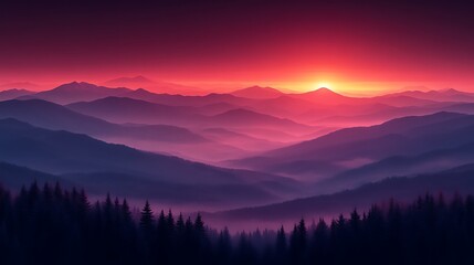 Majestic Sunrise Over Misty Mountain Ranges