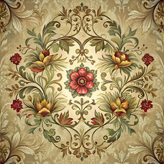 Fototapeta premium Elegant Floral Design with Gold Accents on a Beige Background.