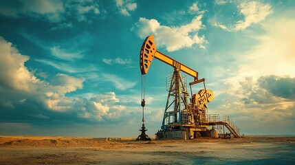 Fototapeta premium Onshore Oil and Gas Drilling Rig in a Desert Landscape at Dusk
