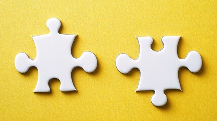 Obraz premium Close-Up View of White Puzzle Pieces on Yellow Background