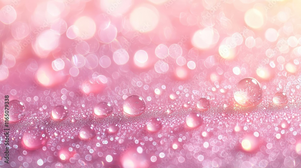 Aufkleber Droplets abstract background idea. Beautiful pink water droplets on a smooth surface, creating a dreamy and soft atmosphere.
