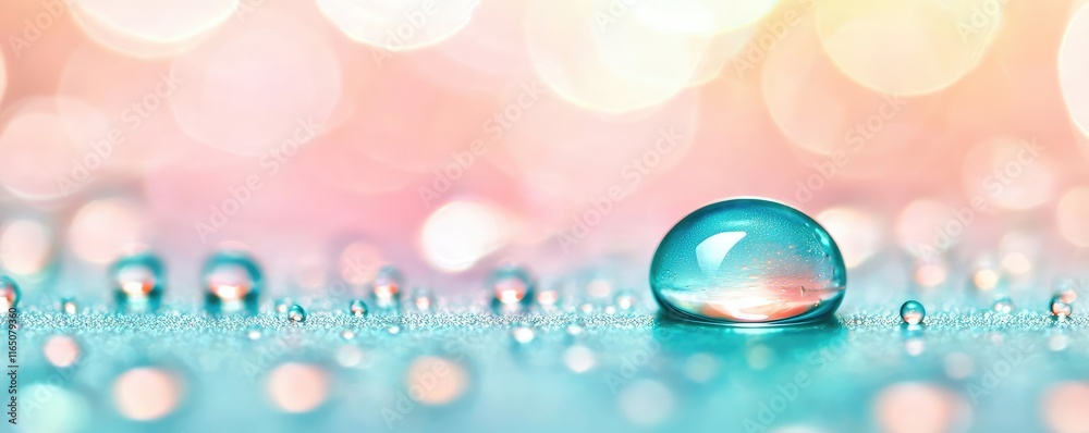 Poster droplets abstract background idea. a close-up of a vibrant droplet of water reflecting colors on a s