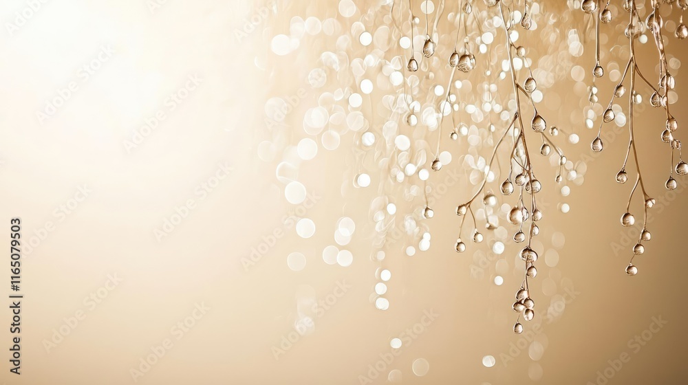 Aufkleber Droplets abstract background idea. Delicate branches adorned with sparkling lights against a soft golden background.