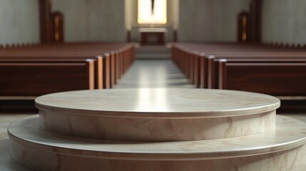 Elegant stage podium for mockup in a church realistic photo sacred environment centered view