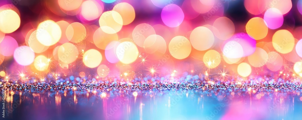 Poster Sparkle abstract background concept. Colorful bokeh background showcasing vibrant lights with a dreamy, festive atmosphere.
