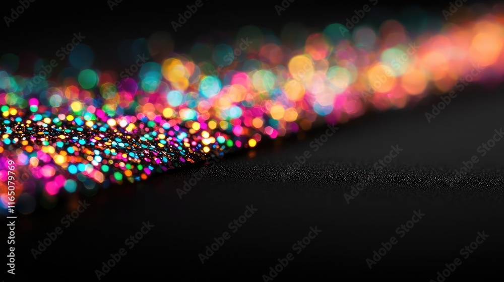 Aufkleber Sparkle abstract background concept. A vibrant array of colorful glitter particles shimmering against a black background.