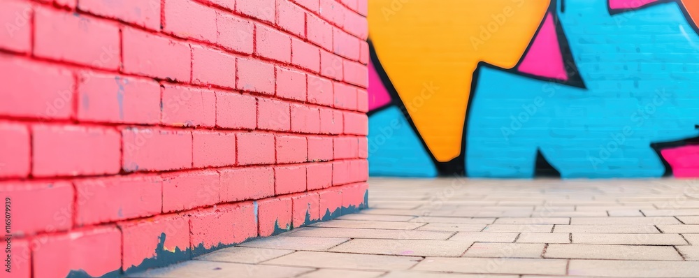 Aufkleber graffiti abstract background concept. vibrant urban graffiti on colorful brick wall creating a dynam