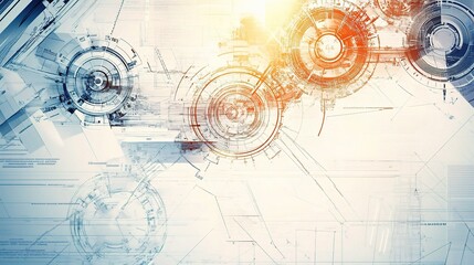 Mechanical Engineering Technical Drawing Background with Circuits
