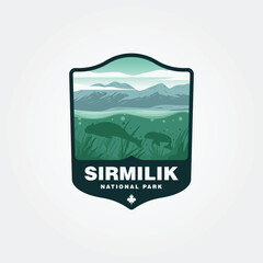 sirmilik national park of canada vintage logo illustration design, silhouette of beluga whale design.
