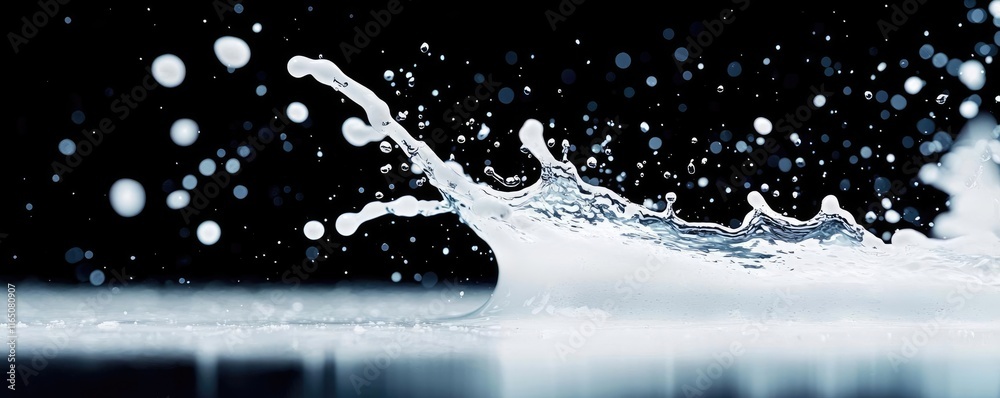 Poster droplets abstract background idea. a stunning splash of water isolated on a black background, showca