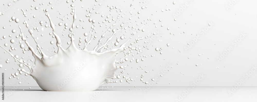 Poster Droplets abstract background idea. A dynamic splash of white liquid creating an artistic design against a clean background.