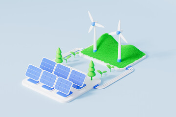 Industrial green new wind and solar energy,3d rendering