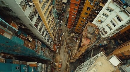 Aerial View of Busy Urban Environment with Tall Buildings