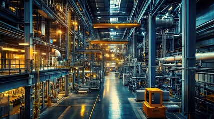 Modern Industrial Warehouse with Robotics and Automated Storage Systems