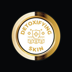 Detoxifying Skin golden stamp, detoxify skin seal, logo, icon,symbol on dark background