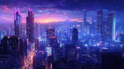 Fototapeta premium Stunning Panorama of Bangkok's Bustling Business District at Night