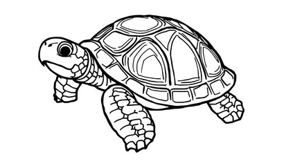 Naklejka premium A thick-lined doodle of a turtle with a detailed shell pattern, drawn in simple black outlines with no fill color, on a plain white background.