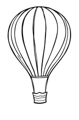 A thick-lined doodle of a hot air balloon with a striped pattern and a small basket, drawn in bold outlines with no fill color, on a plain white background.

