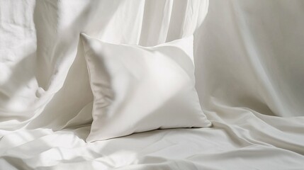 Obraz premium Isolated pillow mockup against a simple backdrop, highlighting its elegant fabric texture for home decor and product marketing.
