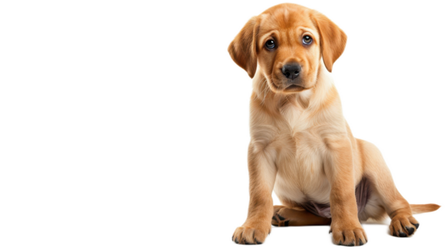 Adorable Sitting Labrador Retriever Puppy with Soft Fur and Expressive Eyes on a Plain Background