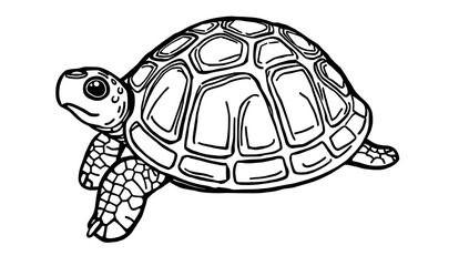 Fototapeta premium A thick-lined doodle of a turtle with a detailed shell pattern, drawn in simple black outlines with no fill color, on a plain white background.