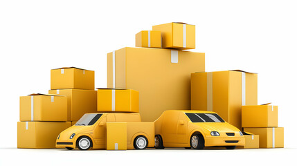 Fast Delivery, Yellow Cars Transporting Packages Efficiently