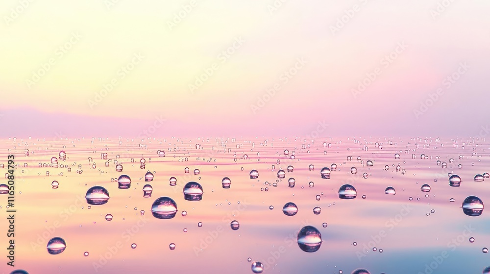 Poster Droplets abstract background idea. Beautiful water droplets reflecting soft colors in a serene natural setting.
