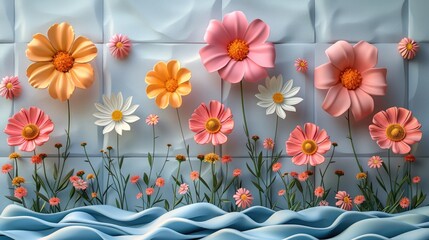 Fototapeta premium A vibrant, floral arrangement with colorful flowers against a textured background.