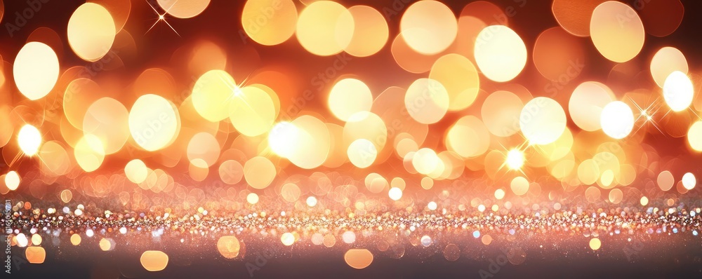 Poster Sparkle abstract background concept. A vibrant background of golden bokeh lights creating a festive atmosphere.