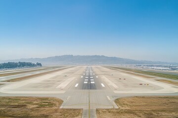 The runway is empty and the sky is clear