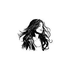 Beautiful girl with long hair head silhouette