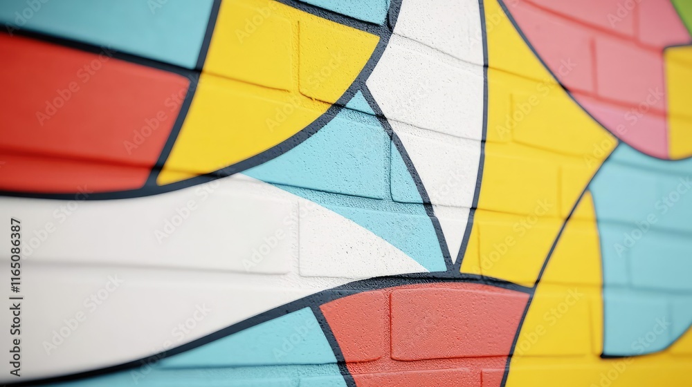 Poster Graffiti abstract background concept. Vibrant mural design showcasing colorful geometric patterns on a brick wall.