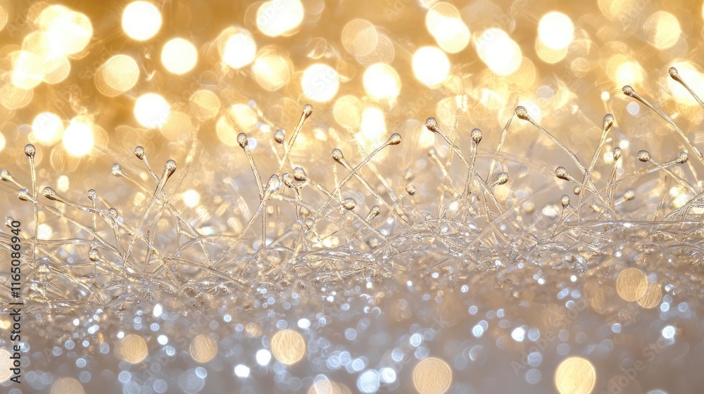 Poster Droplets abstract background idea. Glittering dew drops on a delicate surface with a colorful bokeh background.