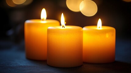 Candlelight flickering gently in a dark, peaceful room