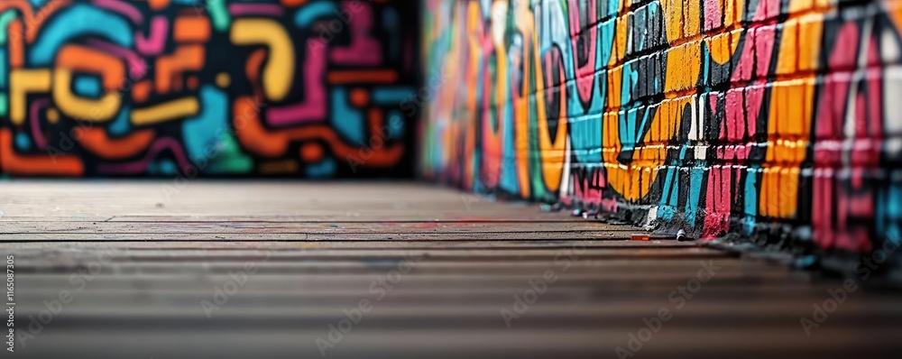 Aufkleber graffiti abstract background concept. vibrant street art on a brick wall with colorful patterns and 