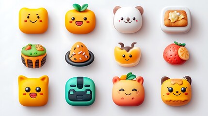 Colorful cute food icons digital art fun environment playful