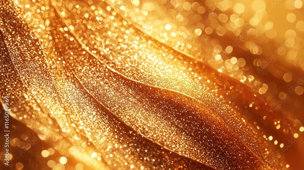 Poster sparkle abstract background concept. a shimmering wave of golden fabric, beautifully reflecting ligh