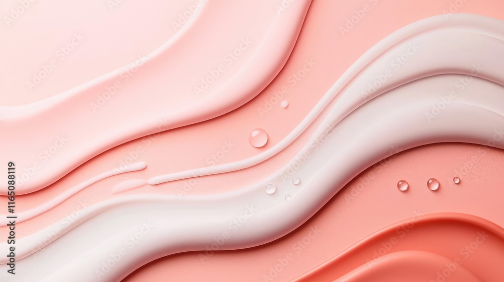 Poster Droplets abstract background idea. Elegant abstract waves in soft pink hues with water droplets creating a serene texture.