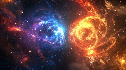 Fototapeta premium Cosmic nebula with blue and orange swirls.