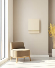 Modern interior design featuring a minimalist chair and wall decor in a bright space