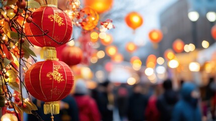 Obraz premium Celebrating lunar new year festival city streets cultural event vibrant atmosphere festive view community spirit