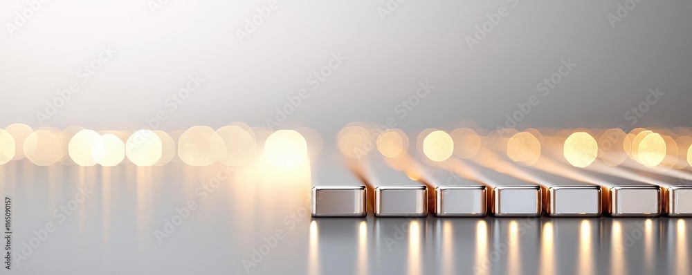 Poster Sparkle abstract background concept. Abstract composition with glowing lights and geometric shapes on a reflective surface.
